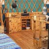 Traeth Yurt inside bed and fitted kitchen